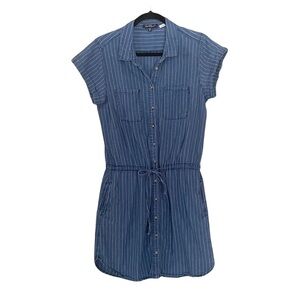 VELVET HEART Pinstripe Short Sleeve Button Front Mini Dress Blue White M